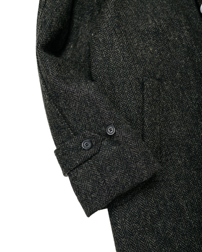 Sage de Cret Harris Tweed Balmacaan Overcoat Herringbone