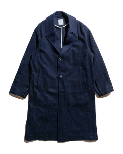 Sage de Cret Harris Tweed Ulster Collar Long Coat Navy