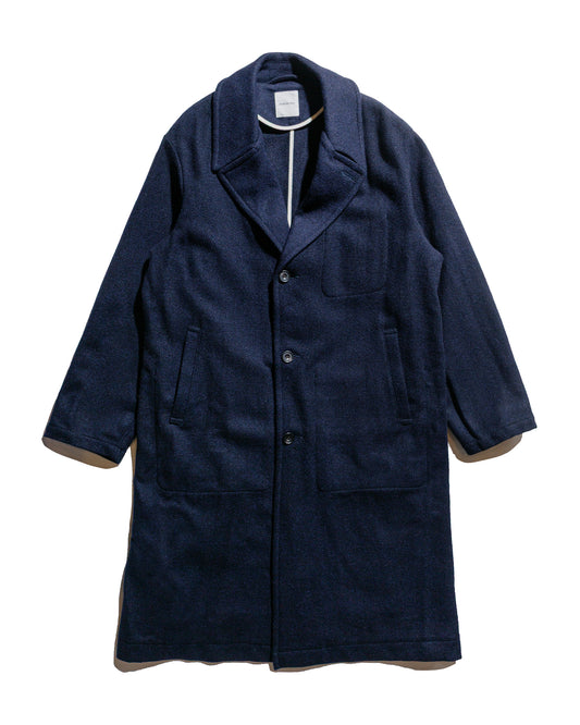 Sage de Cret Harris Tweed Ulster Collar Long Coat Navy