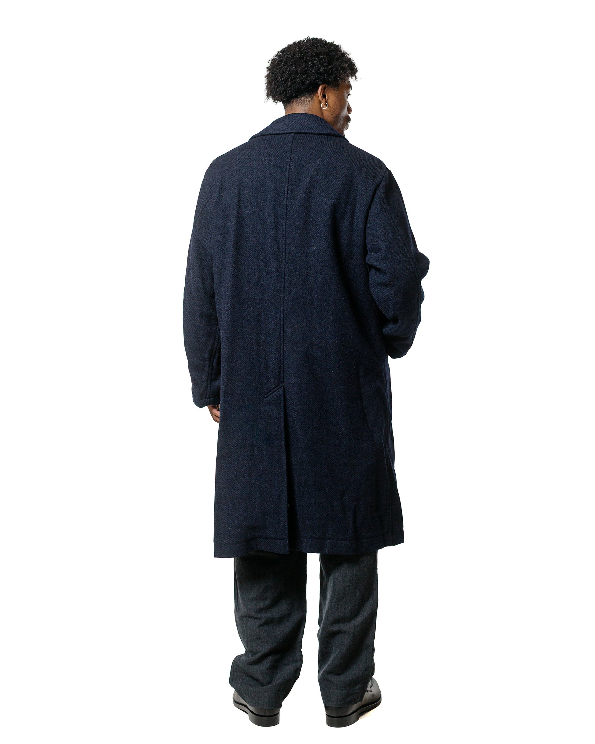 Sage de Cret Harris Tweed Ulster Collar Long Coat Navy