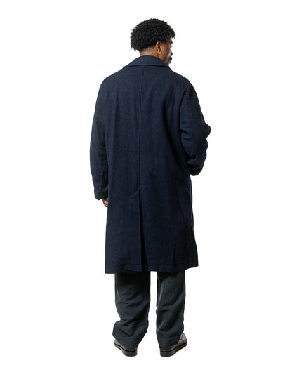 Sage de Cret Harris Tweed Ulster Collar Long Coat Navy