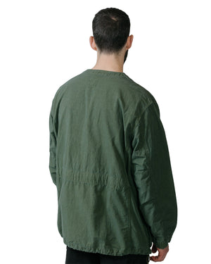 Sage de Cret High Density Cotton Hemp Collarless Fatigue Jacket Olive model back