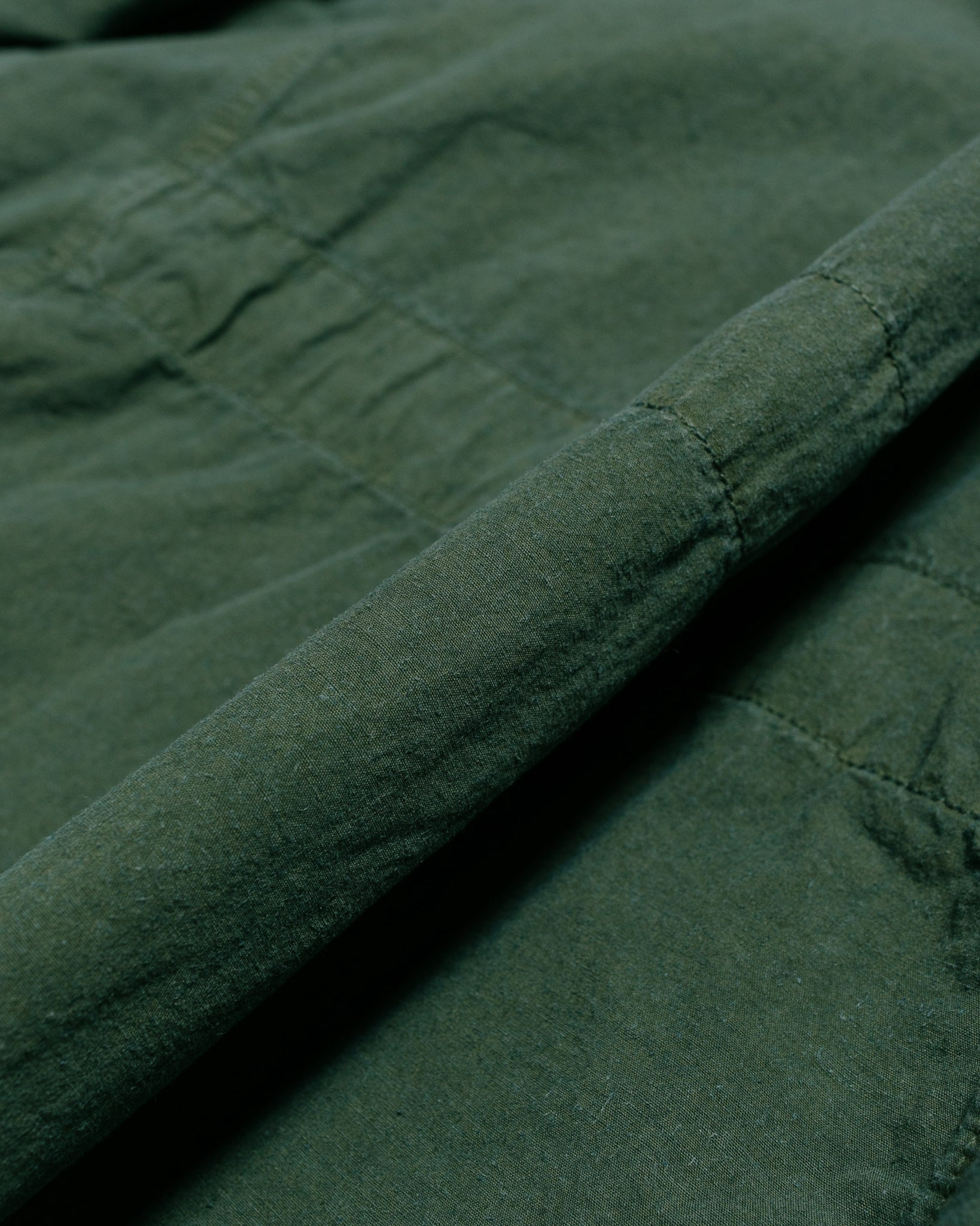 Sage de Cret High Density Cotton Hemp Collarless Fatigue Jacket Olive fabric