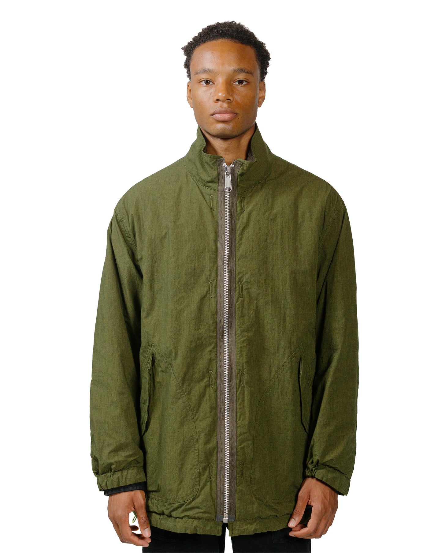 Sage de Cret High Density Cotton/Nylon Cotton/Polyester/Wool Twill Reversible Military Jacket Olive model front