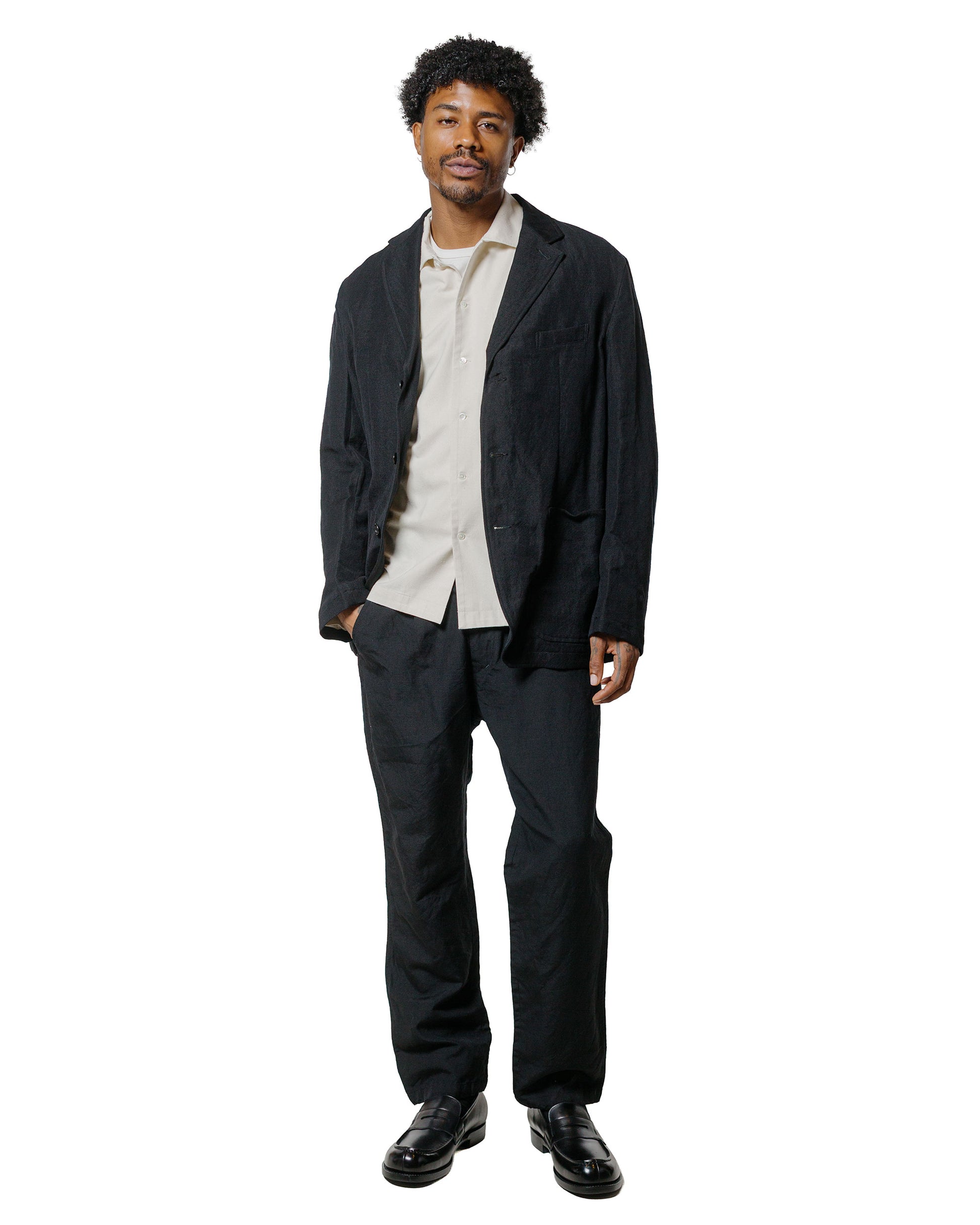 Sage de Cret High Density WoolLinen Oxford Pegtop Single Pleat Pants Black