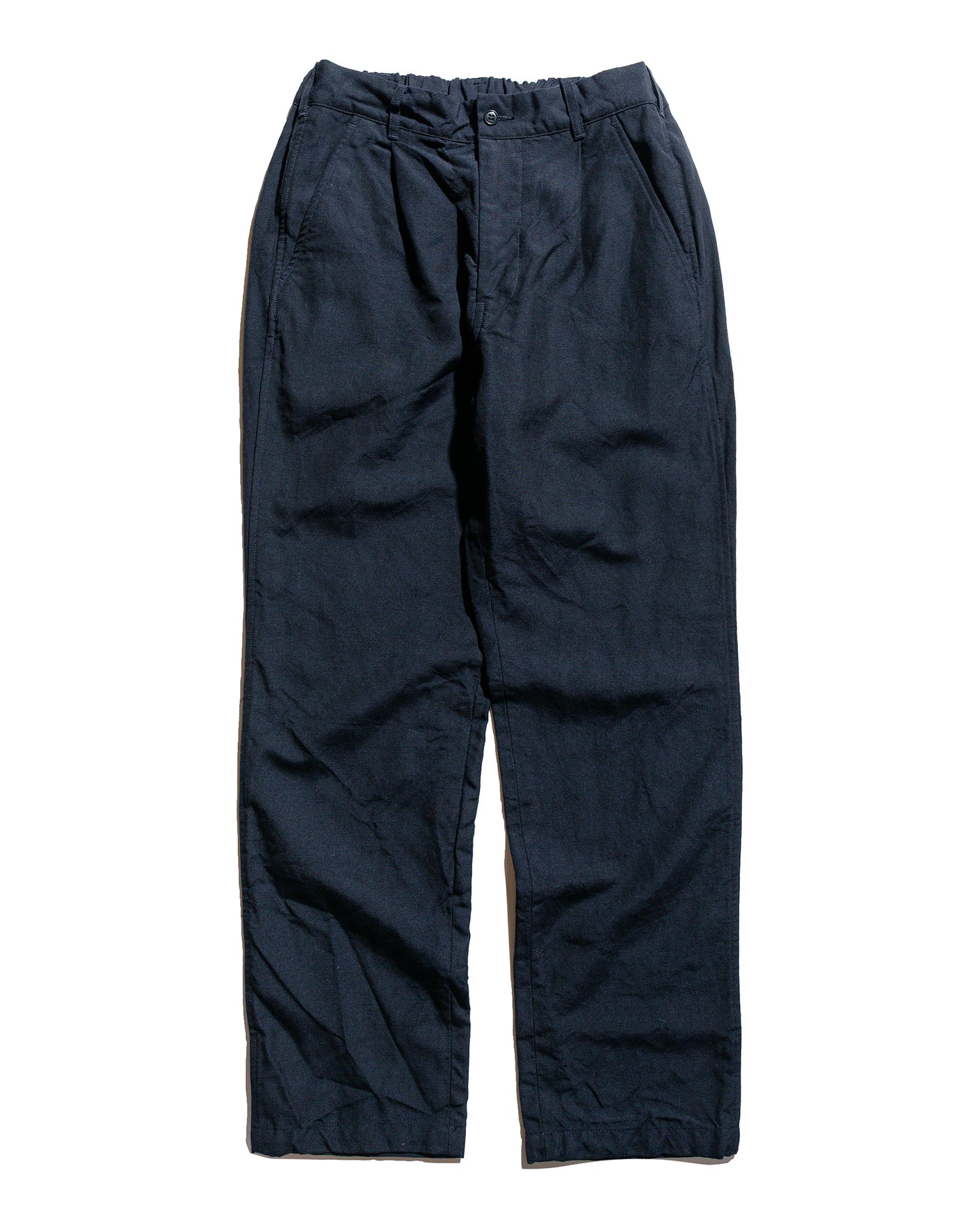 Sage de Cret High Density WoolLinen Oxford Pegtop Single Pleat Pants Navy