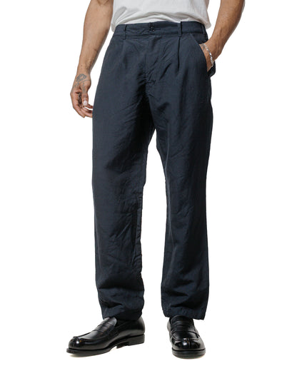 Sage de Cret High Density WoolLinen Oxford Pegtop Single Pleat Pants Navy