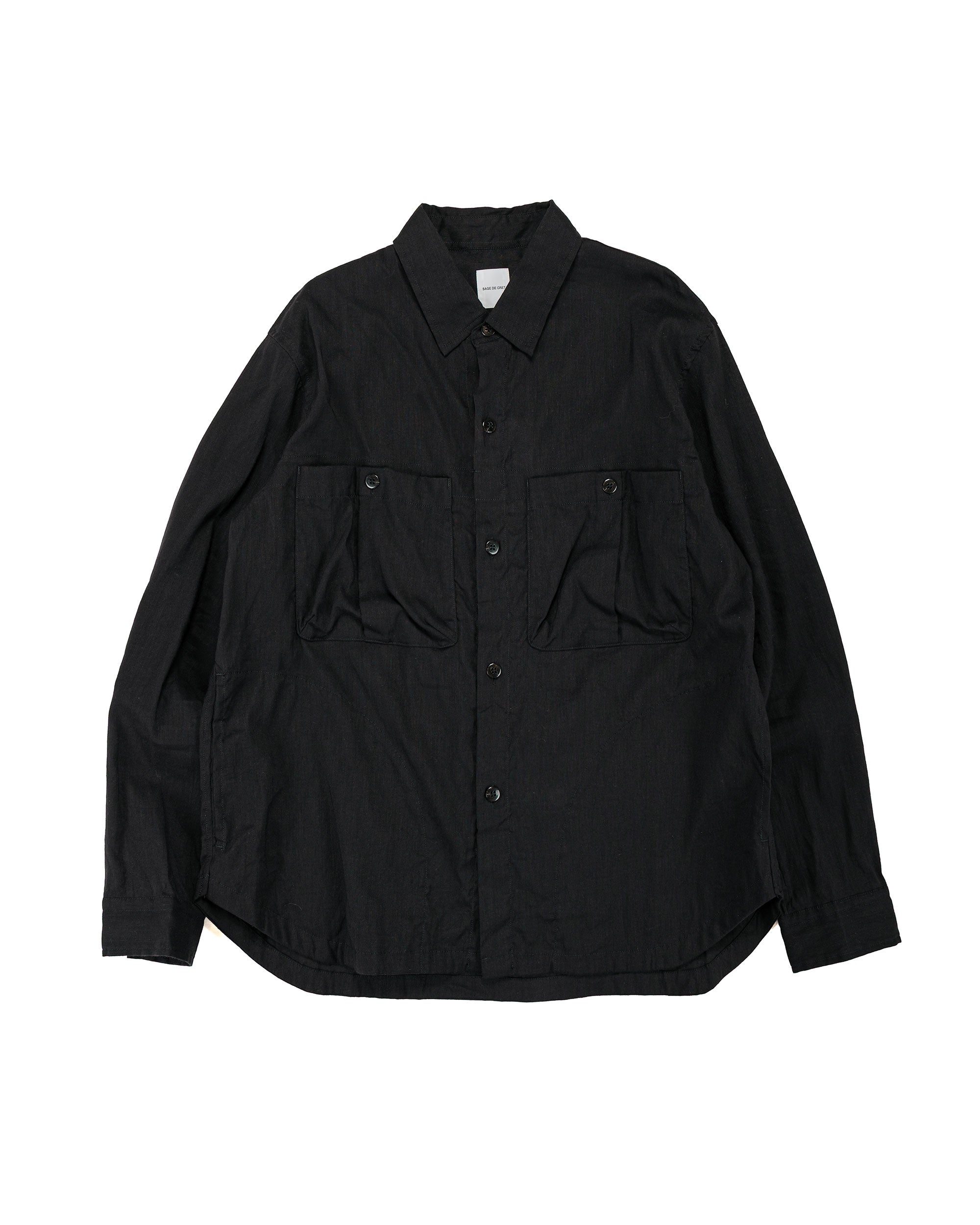 Sage de Cret LI/CO/WO Washed Lawn Cloth Work Shirt Jacket Black