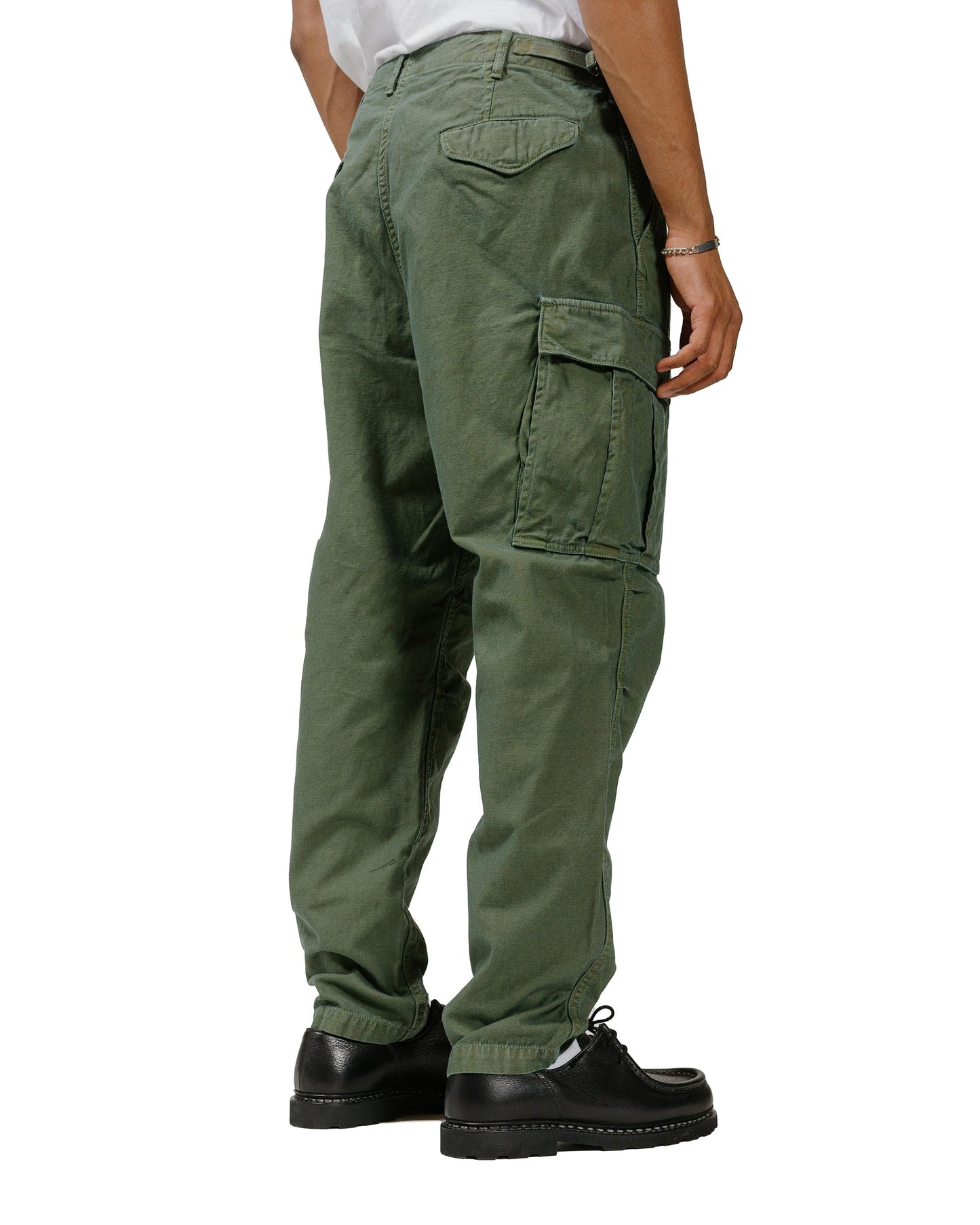 Sage de Cret Lost & Found Cotton/Linen Back Satin Cargo Trouser Olive model back