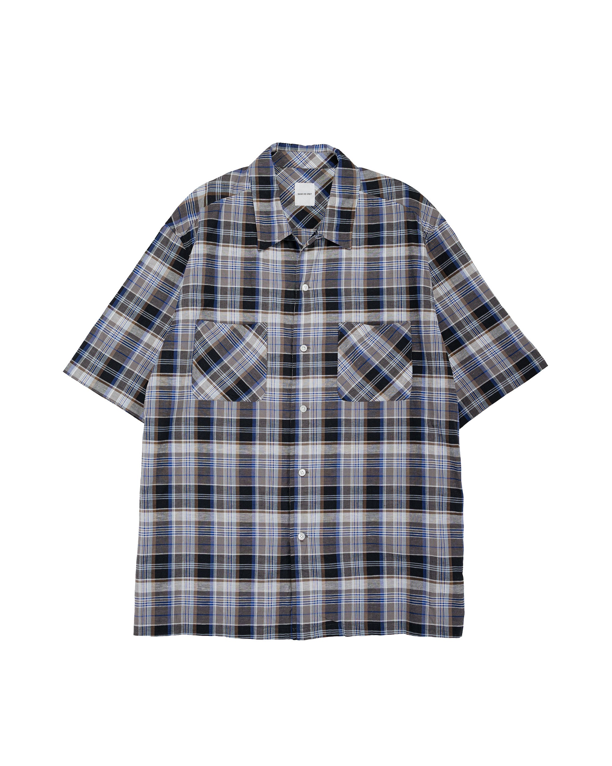 Sage de Cret Organic CO/LI Madras Check Short Sleeve Open Collar Shirt