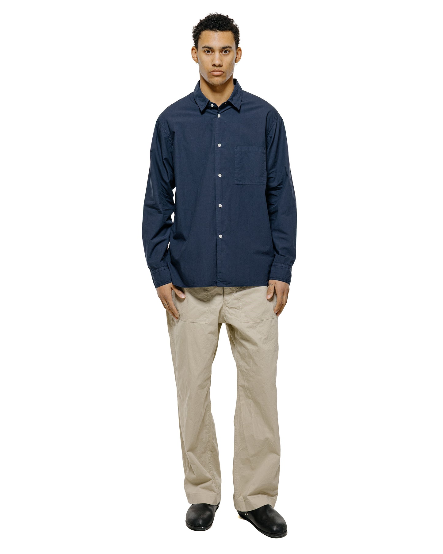 lost & found Sage de Cret Sage de Cret Organic Cotton Bloadcloth Regular Collar Shirt L/S Navy
