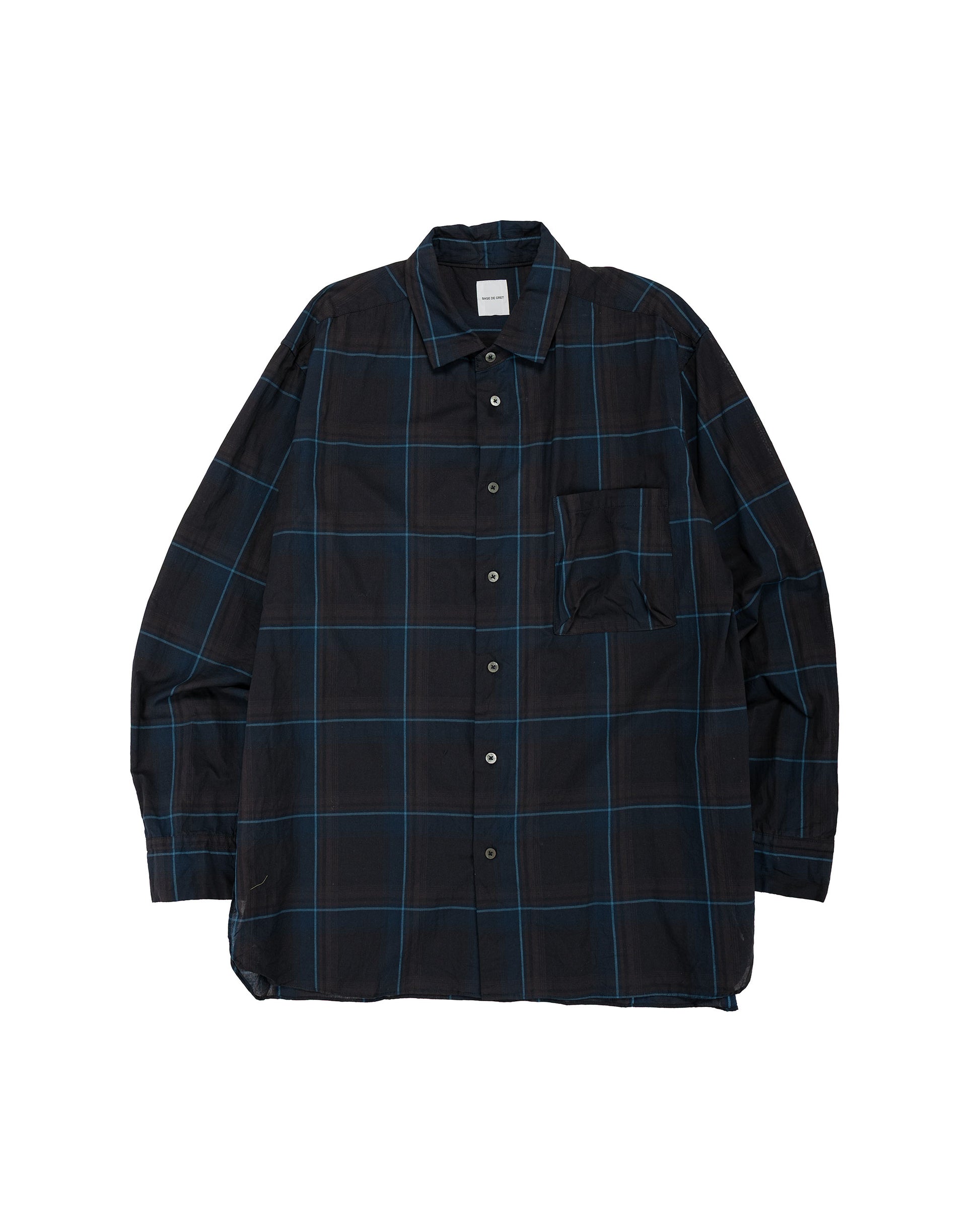 Sage de Cret Organic Cotton Madras Pigmnet CT Long Regular Collar Shirt Navy