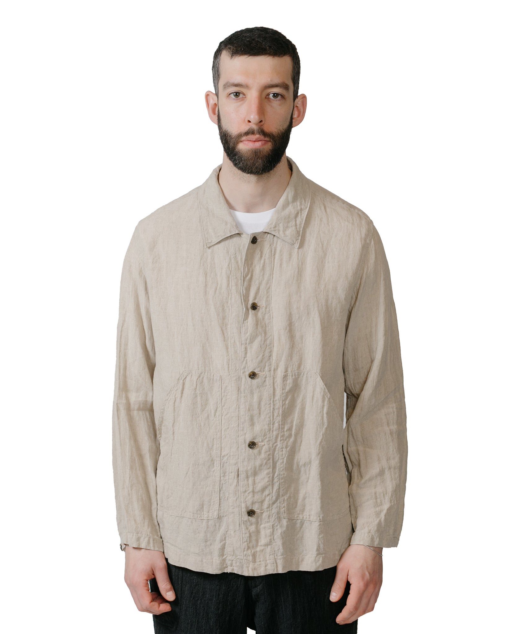Sage de Cret Organic Linen Shirt Jacket Natural model front