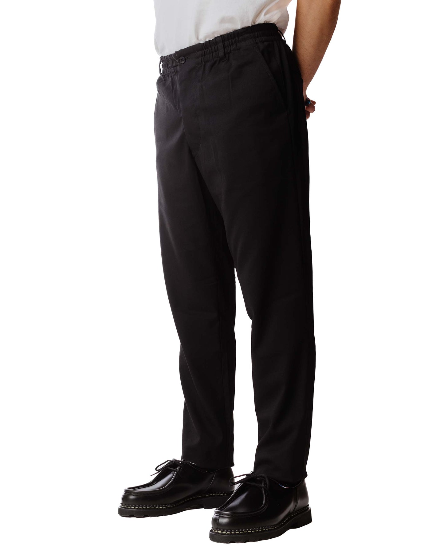 Sage de Cret Polyester/Rayon Stretch Serge Tapered Pants Black Model Close