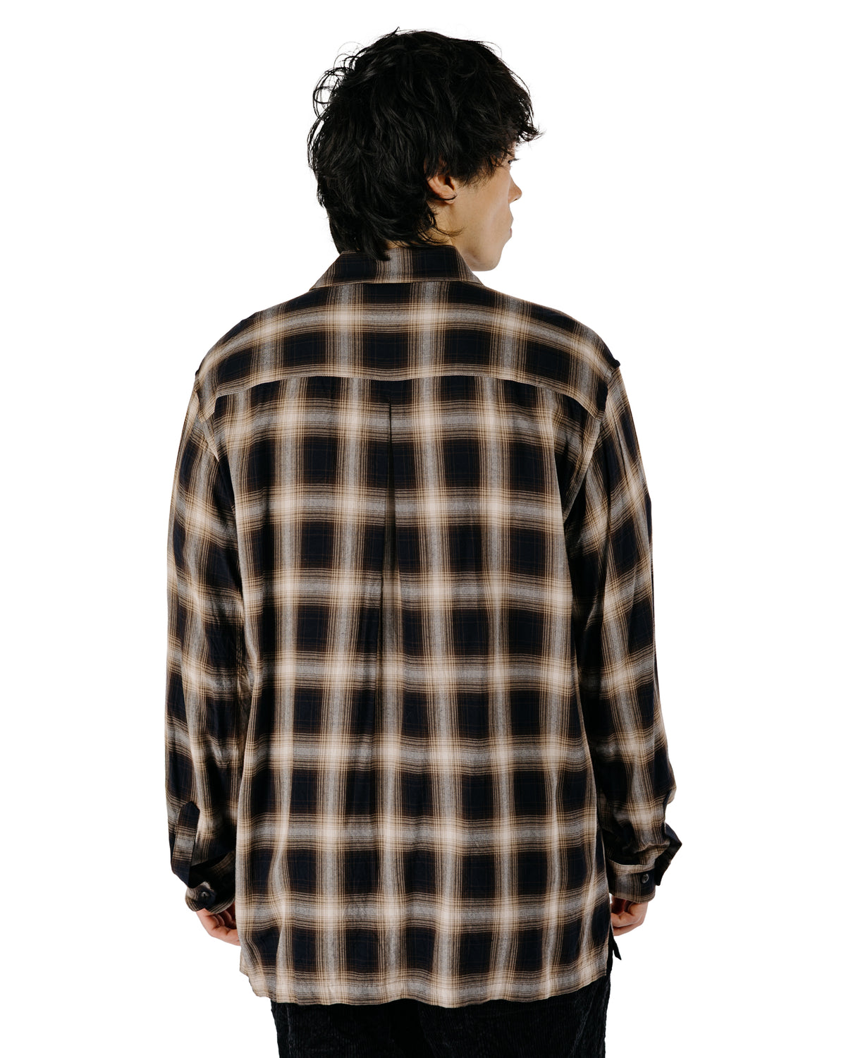 Sage de Cret RA Ombre Check Open Collar Shirt Brown-2
