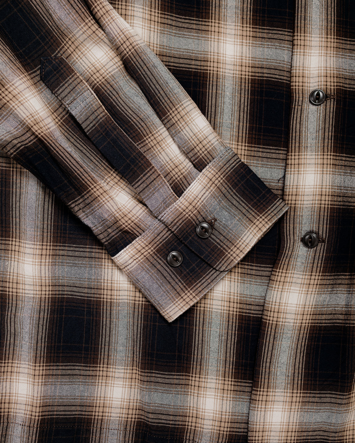 Sage de Cret RA Ombre Check Open Collar Shirt Brown