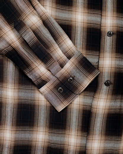 Sage de Cret RA Ombre Check Open Collar Shirt Brown