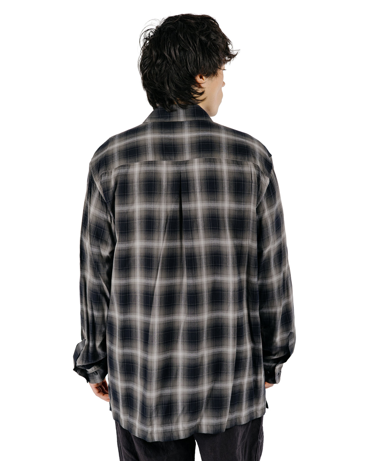 Sage de Cret RA Ombre Check Open Collar Shirt Gray