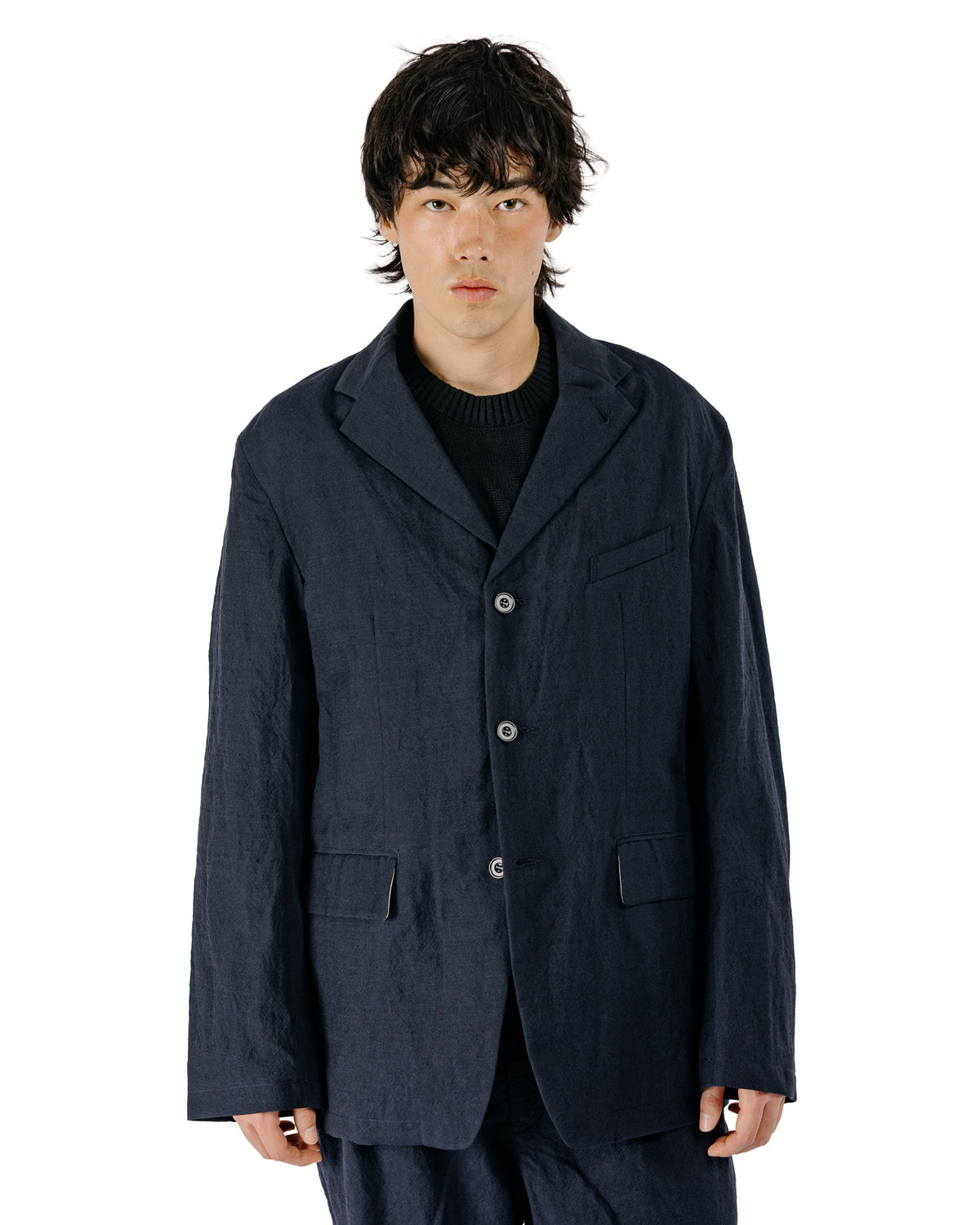 Sage de Cret WO/LI Tumble Washed Three-Button Tailored Jacket Navy