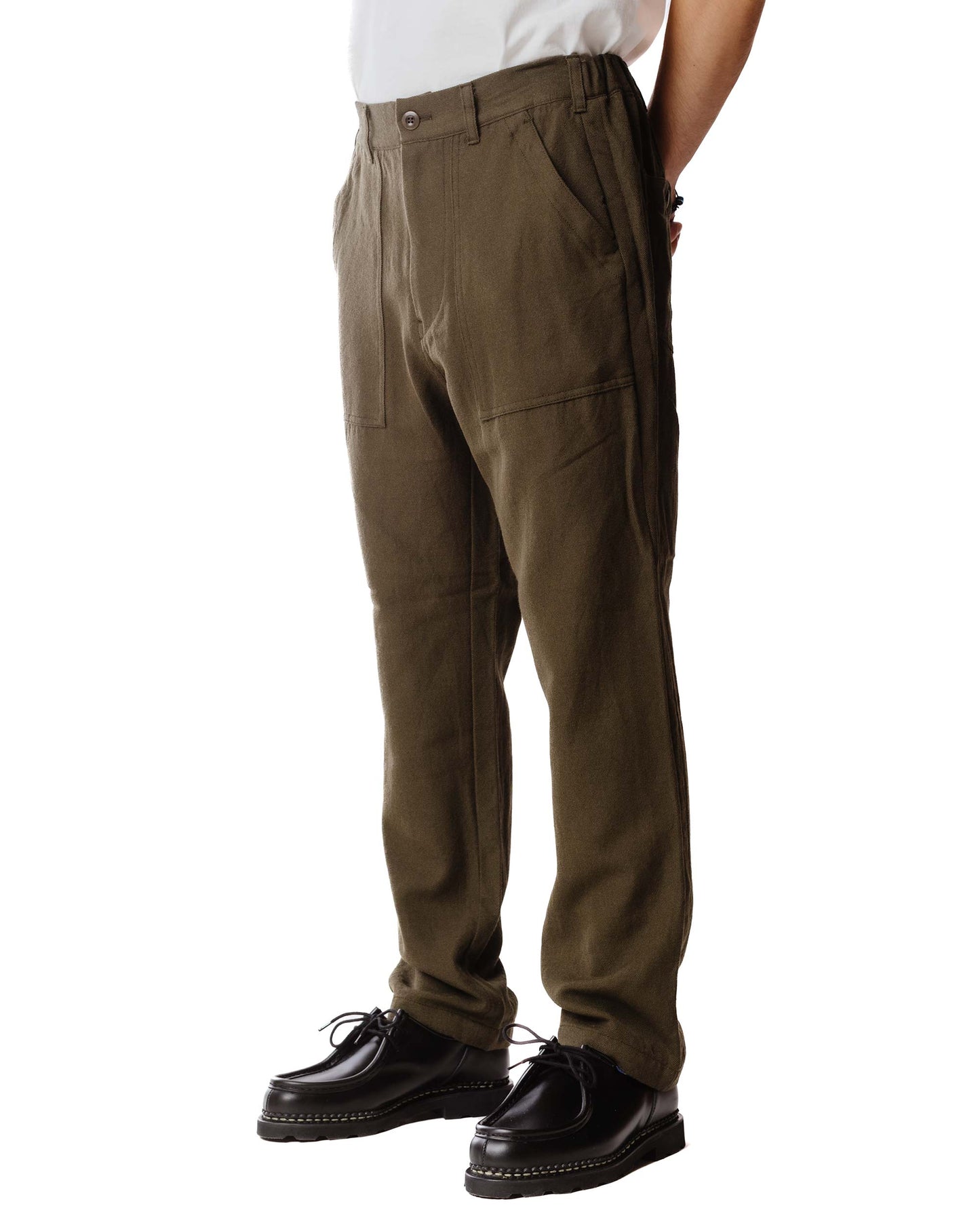 Sage de Cret Wool Serge Pegtop Baker Pants Olive Model Close