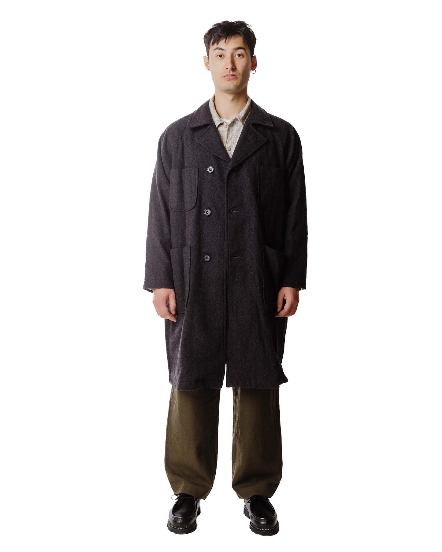 Sage de Cret Wool Twill Tumbler Balmacaan Coat With Belt Charcoal Model Front