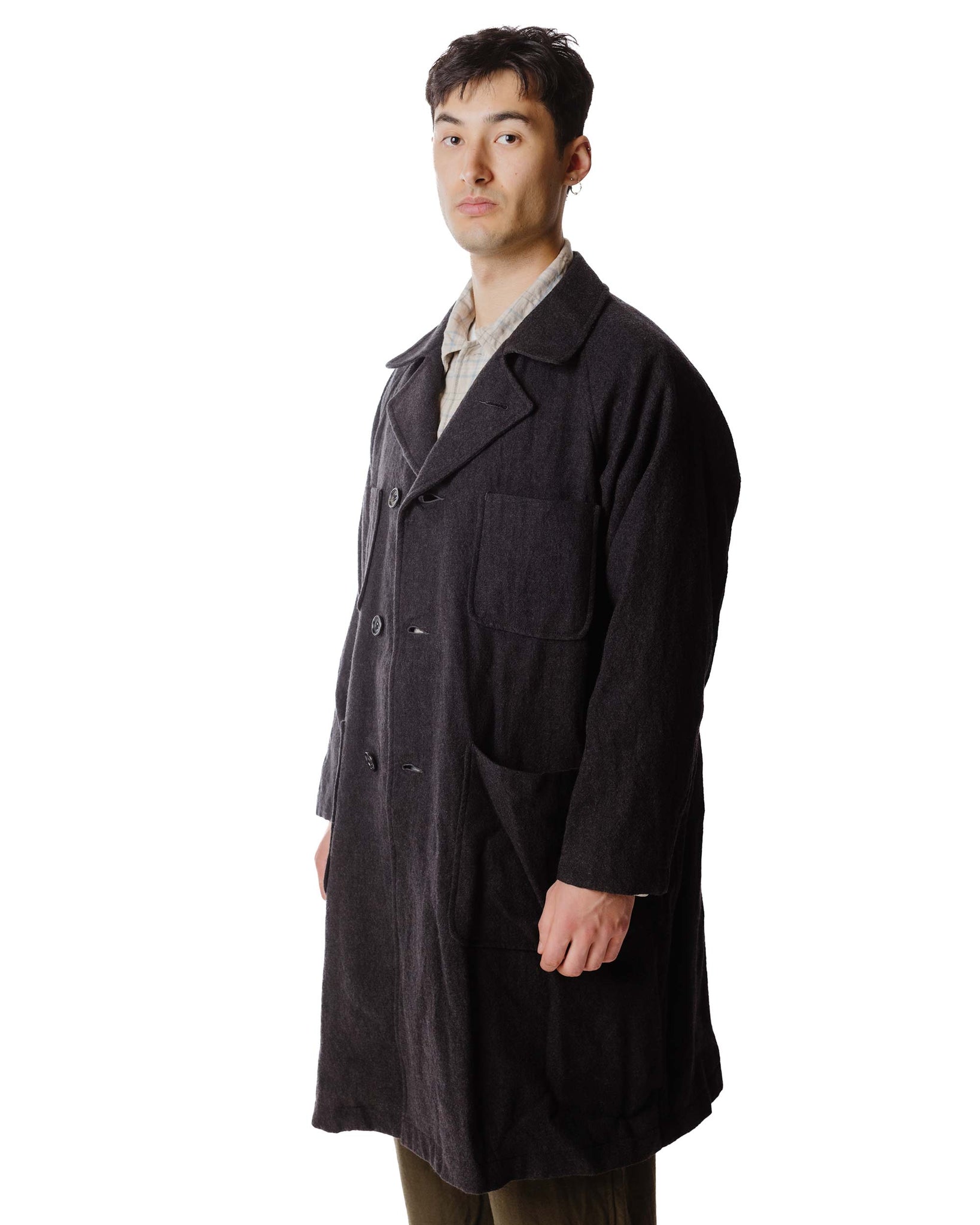 Sage de Cret Wool Twill Tumbler Balmacaan Coat With Belt Charcoal Model Close 