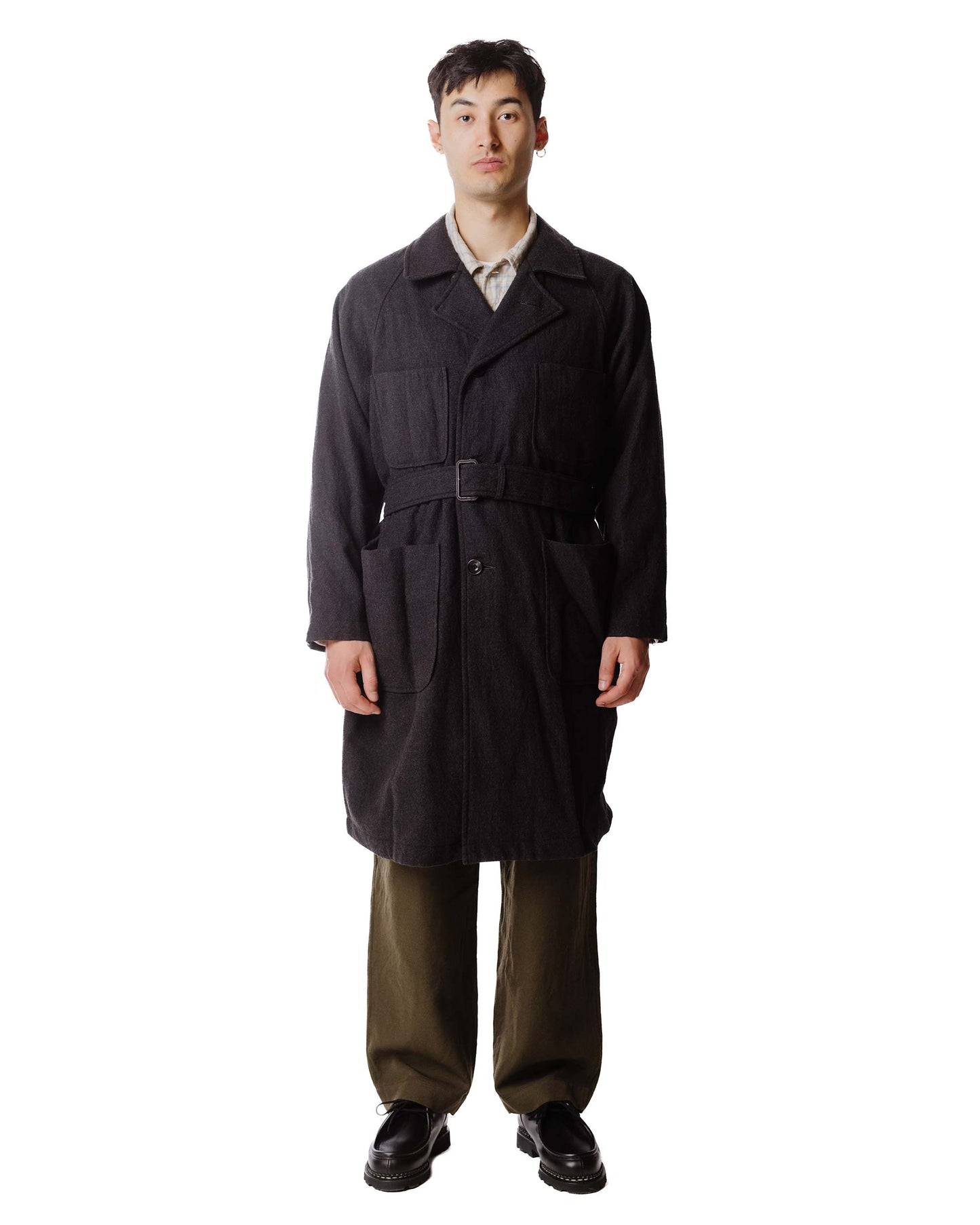 Sage de Cret Wool Twill Tumbler Balmacaan Coat With Belt Charcoal Model Belt