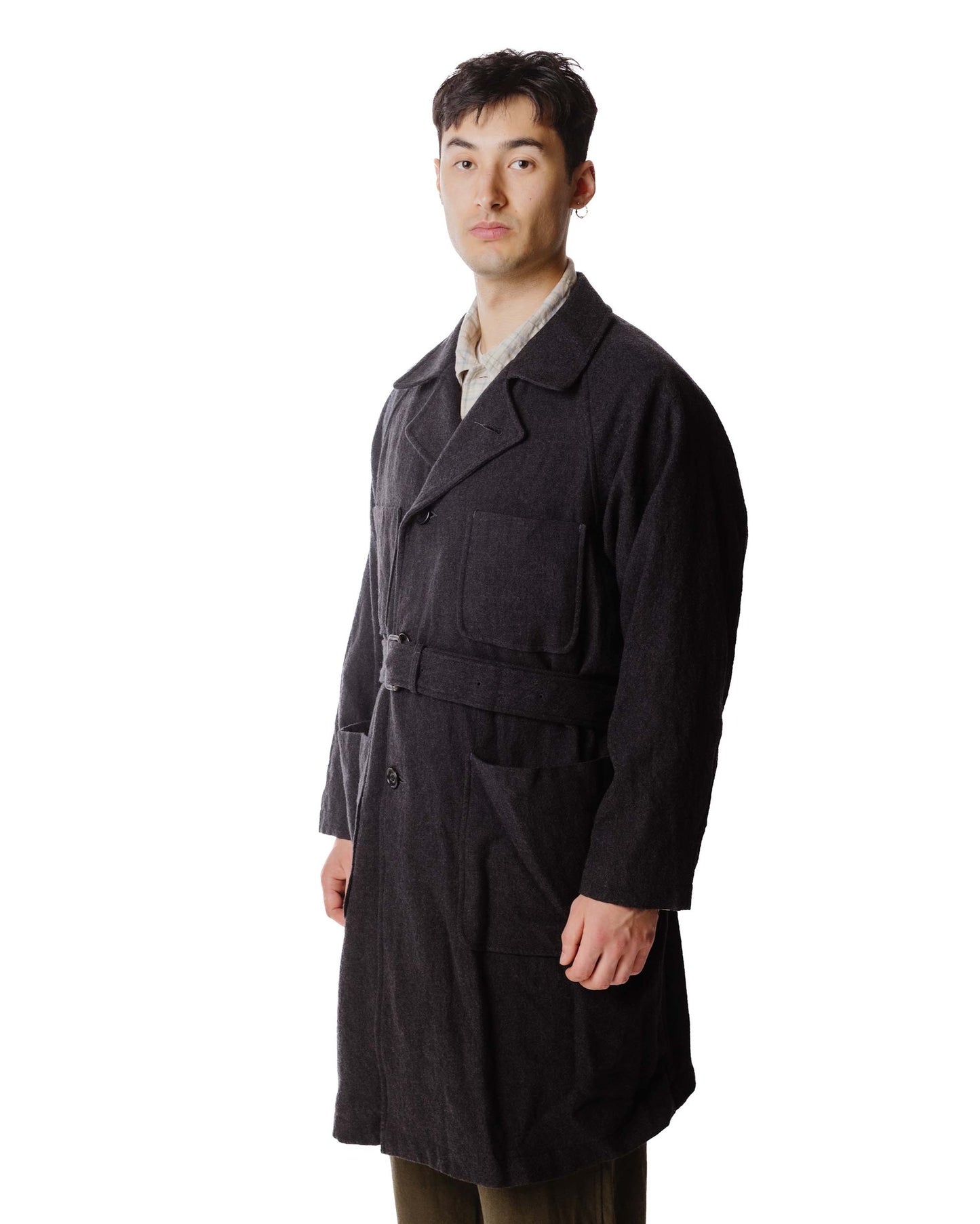 Sage de Cret Wool Twill Tumbler Balmacaan Coat With Belt Charcoal Model Belt