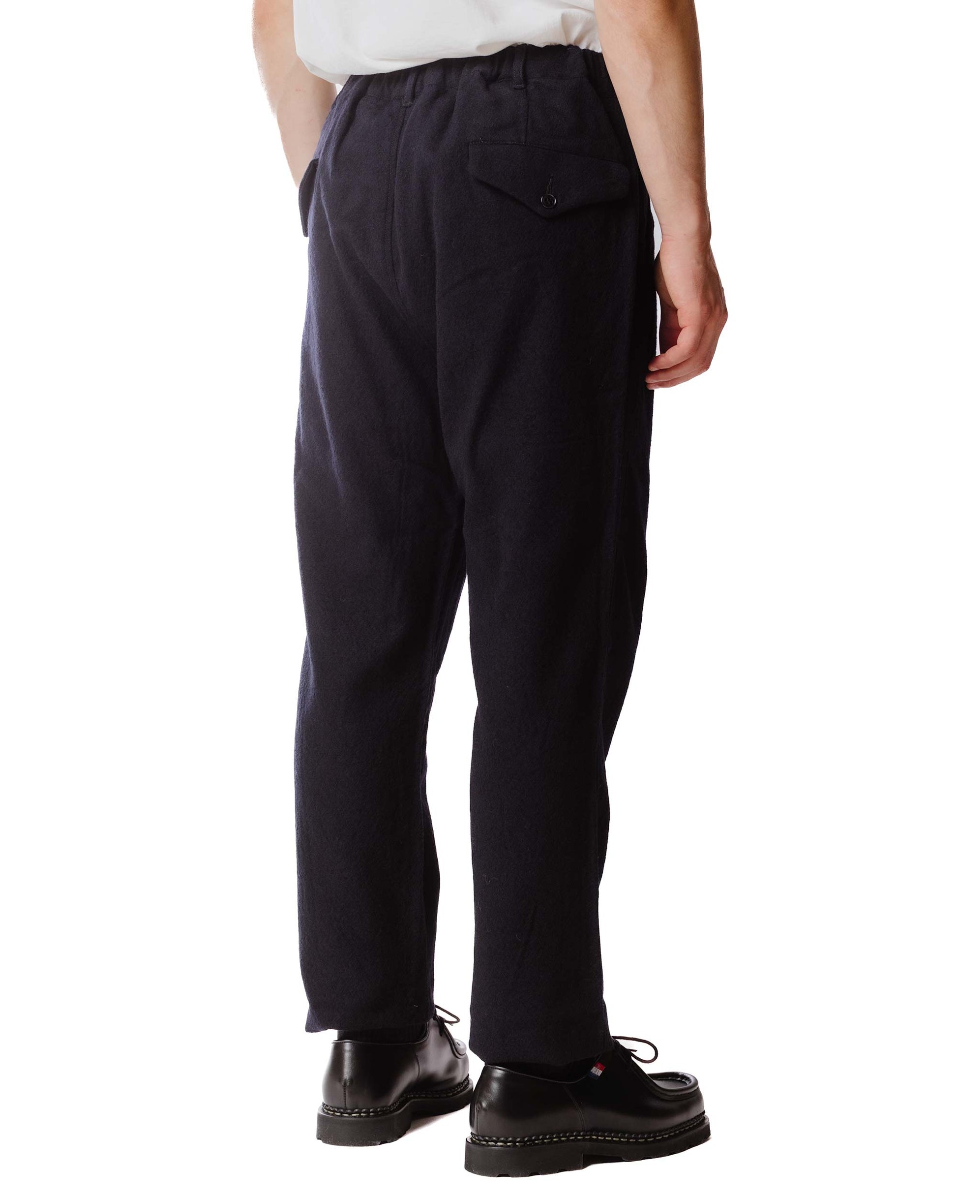 Sage de Cret Wool Twill Tumbler Pleated Pegtop Pants Navy Back Model