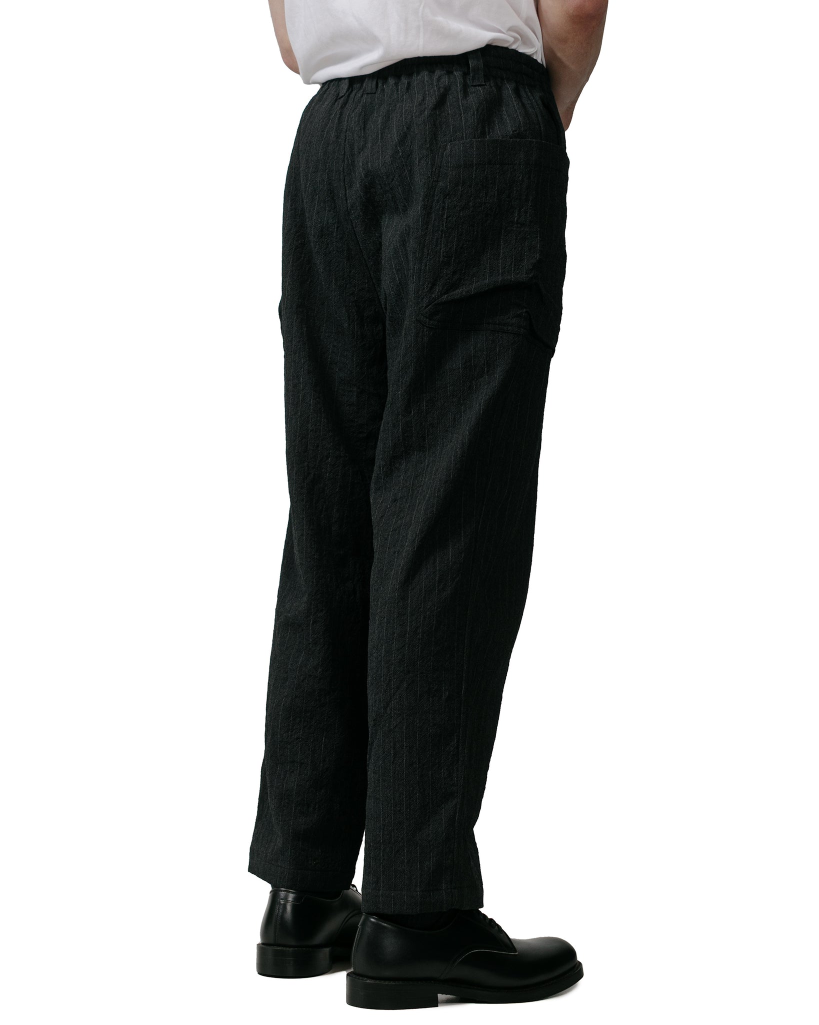 Sage de Cret Wool Yarn Dyed Cropped Peg Top Work Pants Black Stripe model back