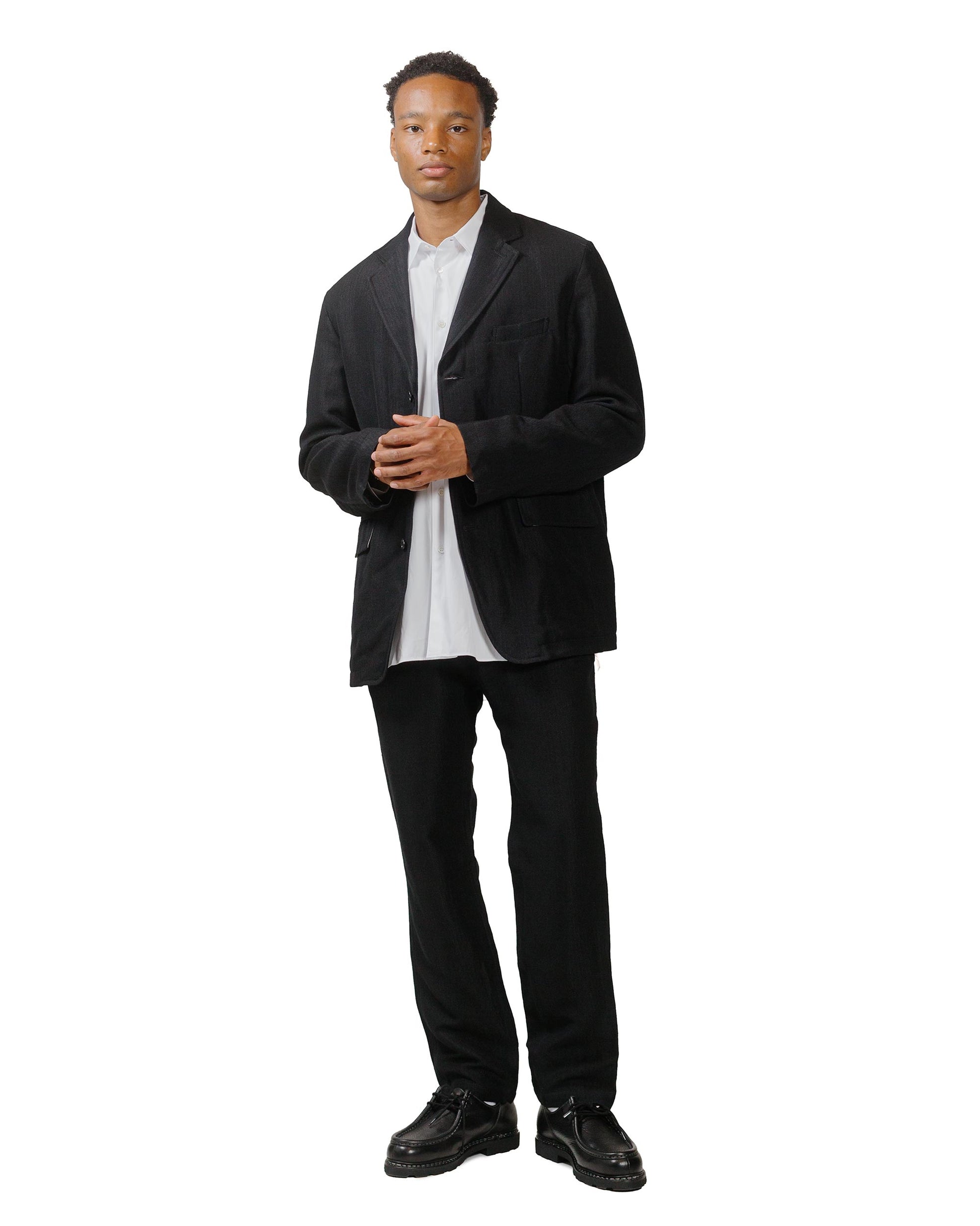 Sage de Cret Wool/Linen Herringbone Tumbler Tailored Jacket Black model full