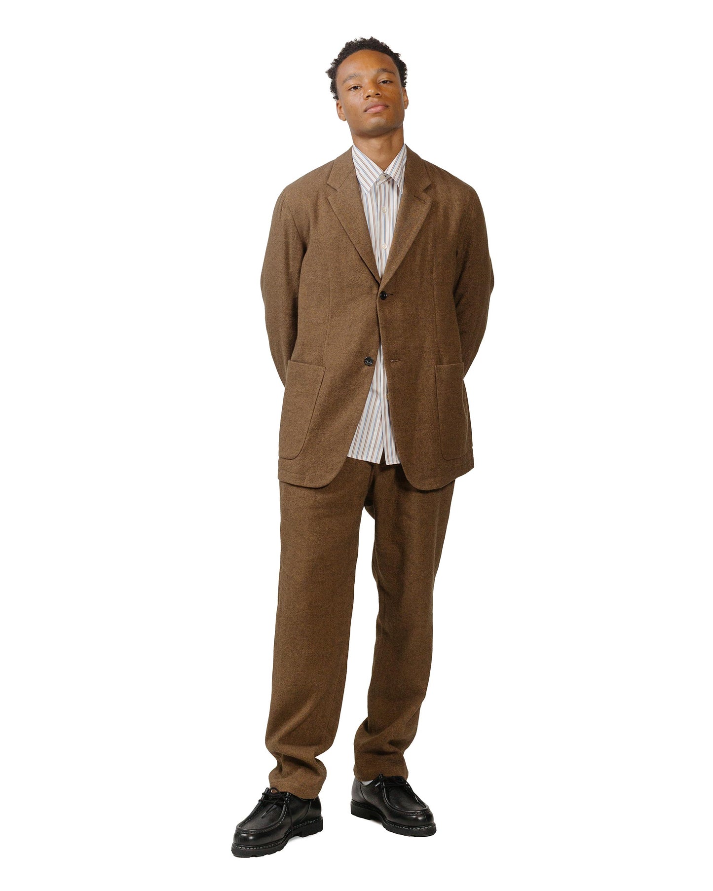 Sage de Cret Wool/Linen Tumbler Single-Pleated Pegtop Pants Brown model full