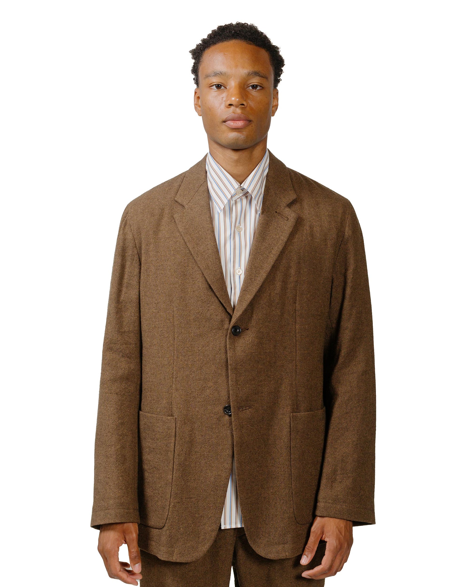 Sage de Cret Wool/Linen Tumbler Tailored Jacket Brown model front