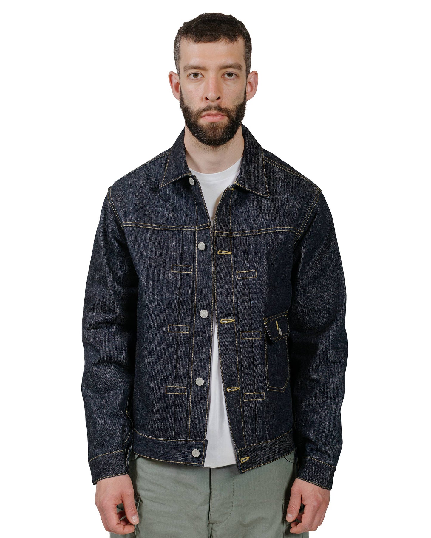 Sassafras Gardener Jacket 14oz Denim Indigo model front