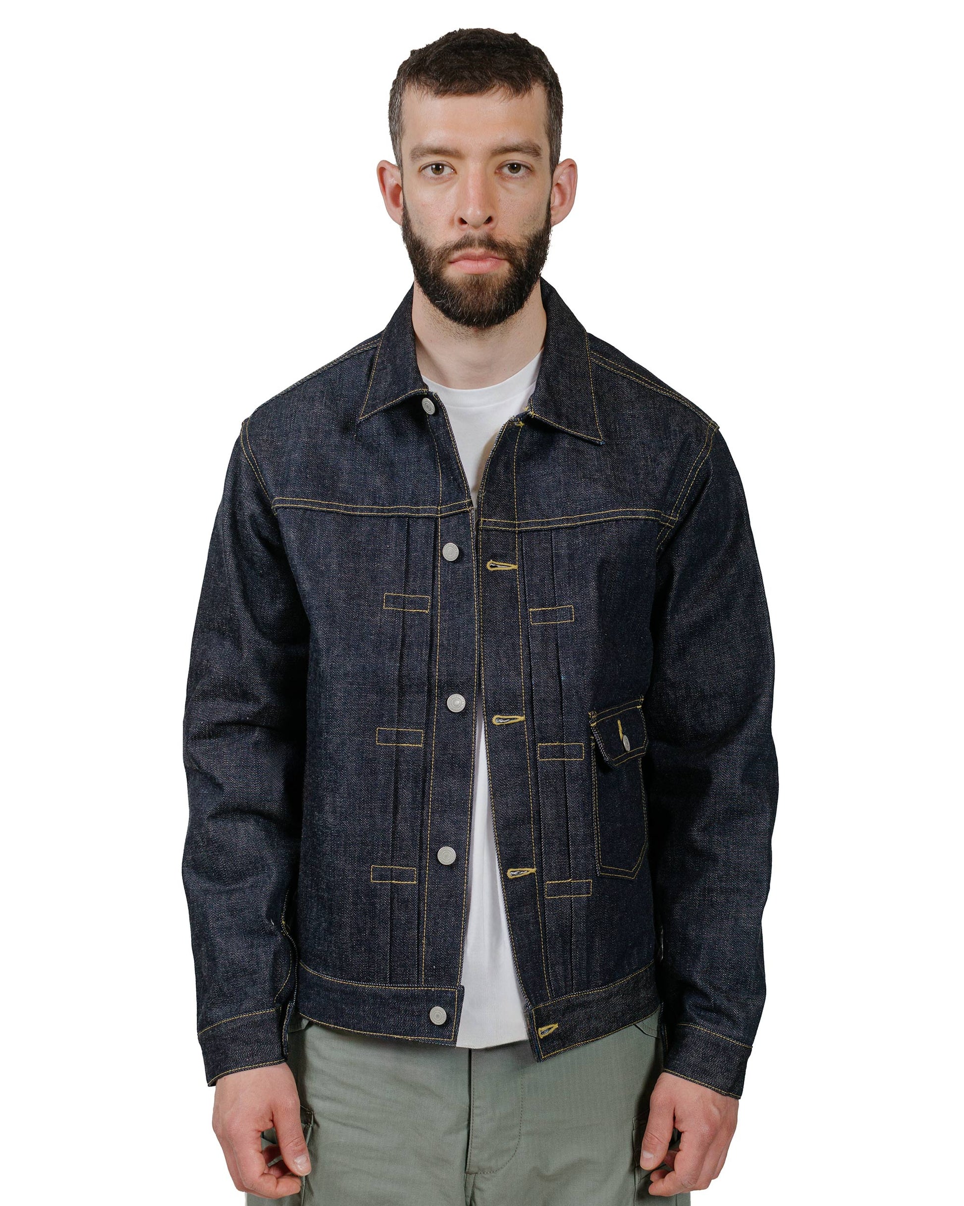 Sassafras Gardener Jacket 14oz Denim Indigo model front