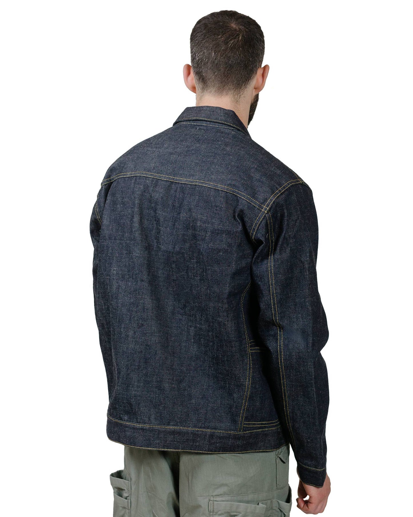 Sassafras Gardener Jacket 14oz Denim Indigo model back