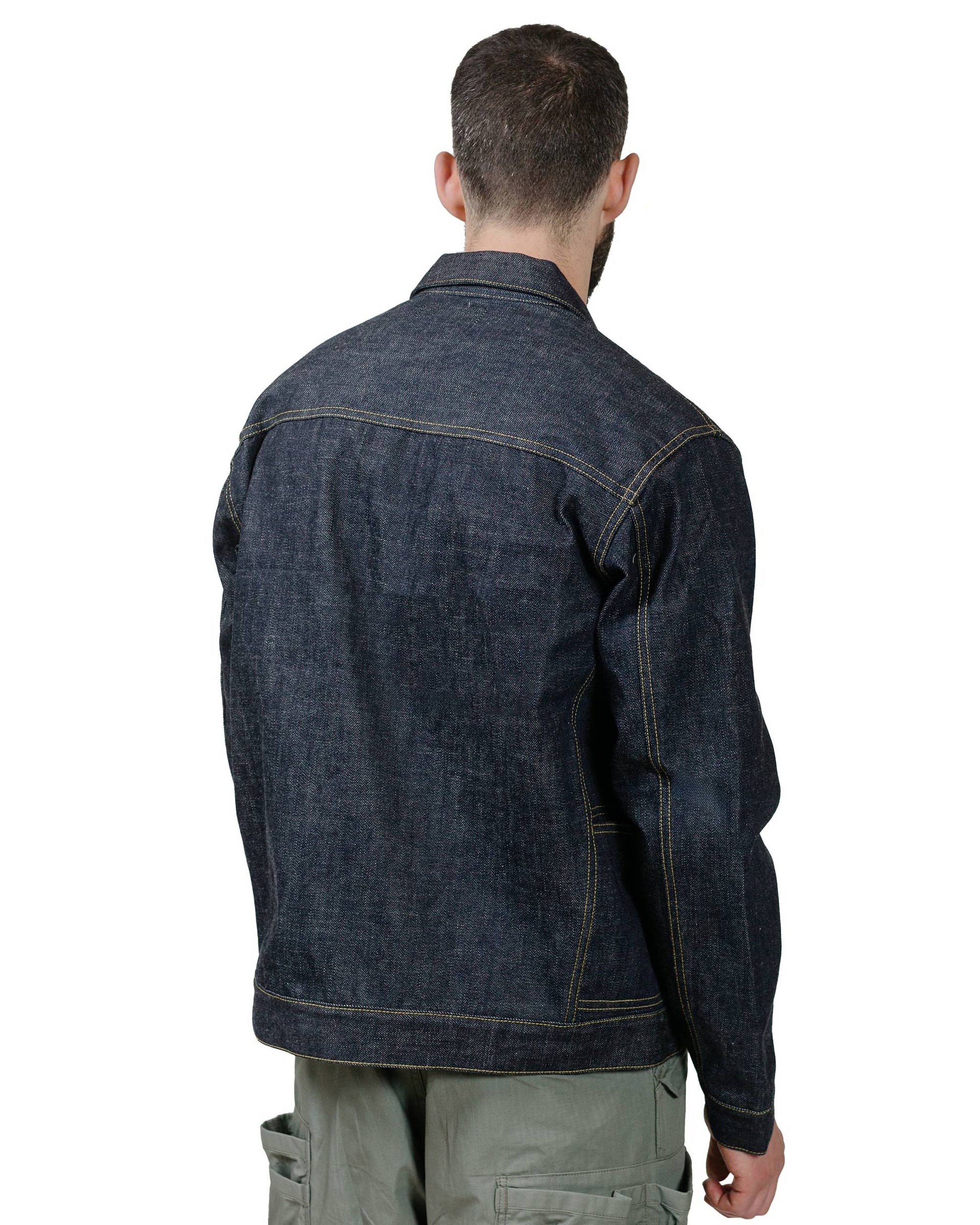 Sassafras Gardener Jacket 14oz Denim Indigo model back