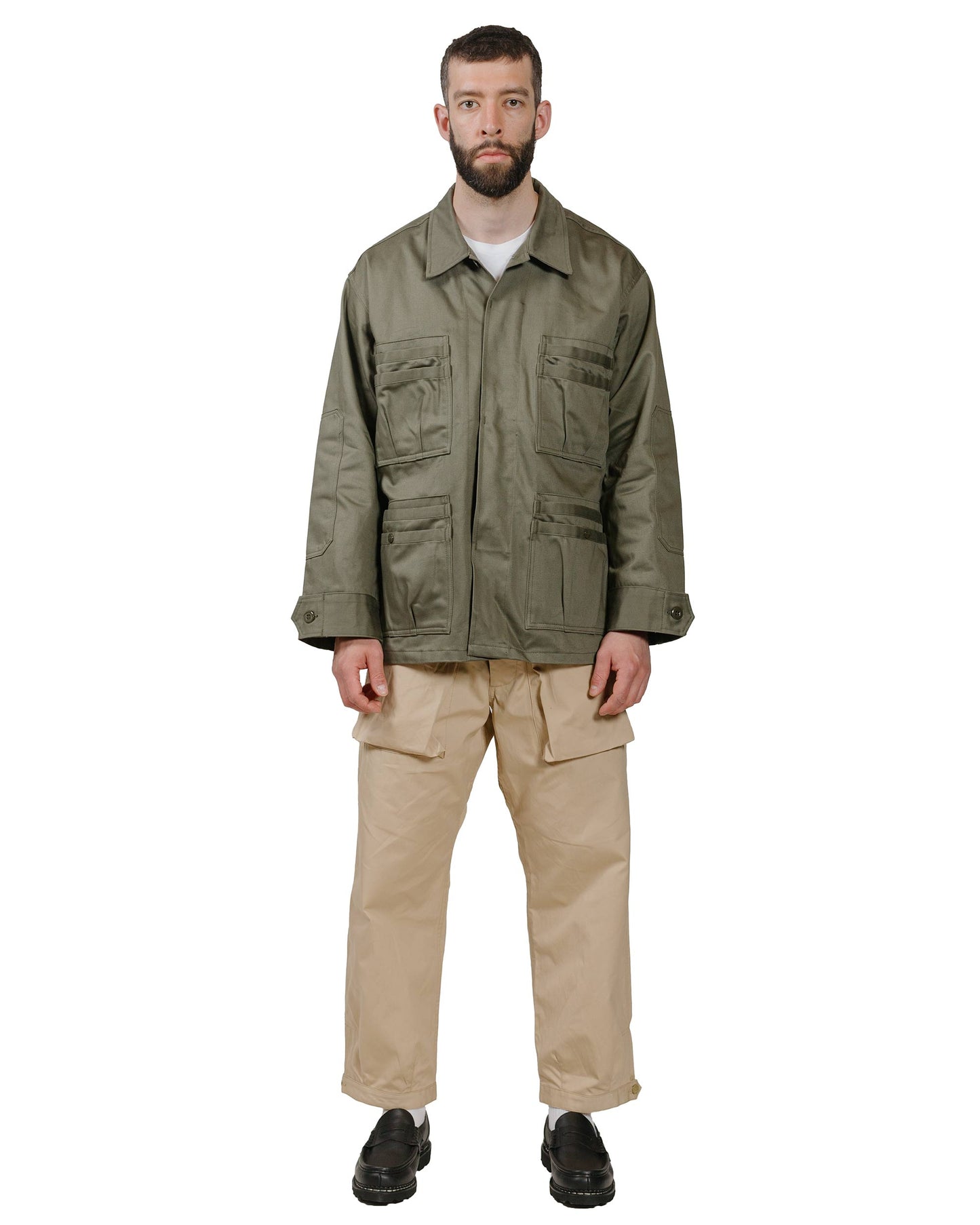 Sassafras Overgrown Fatigue Jacket Military Satin Olive model full