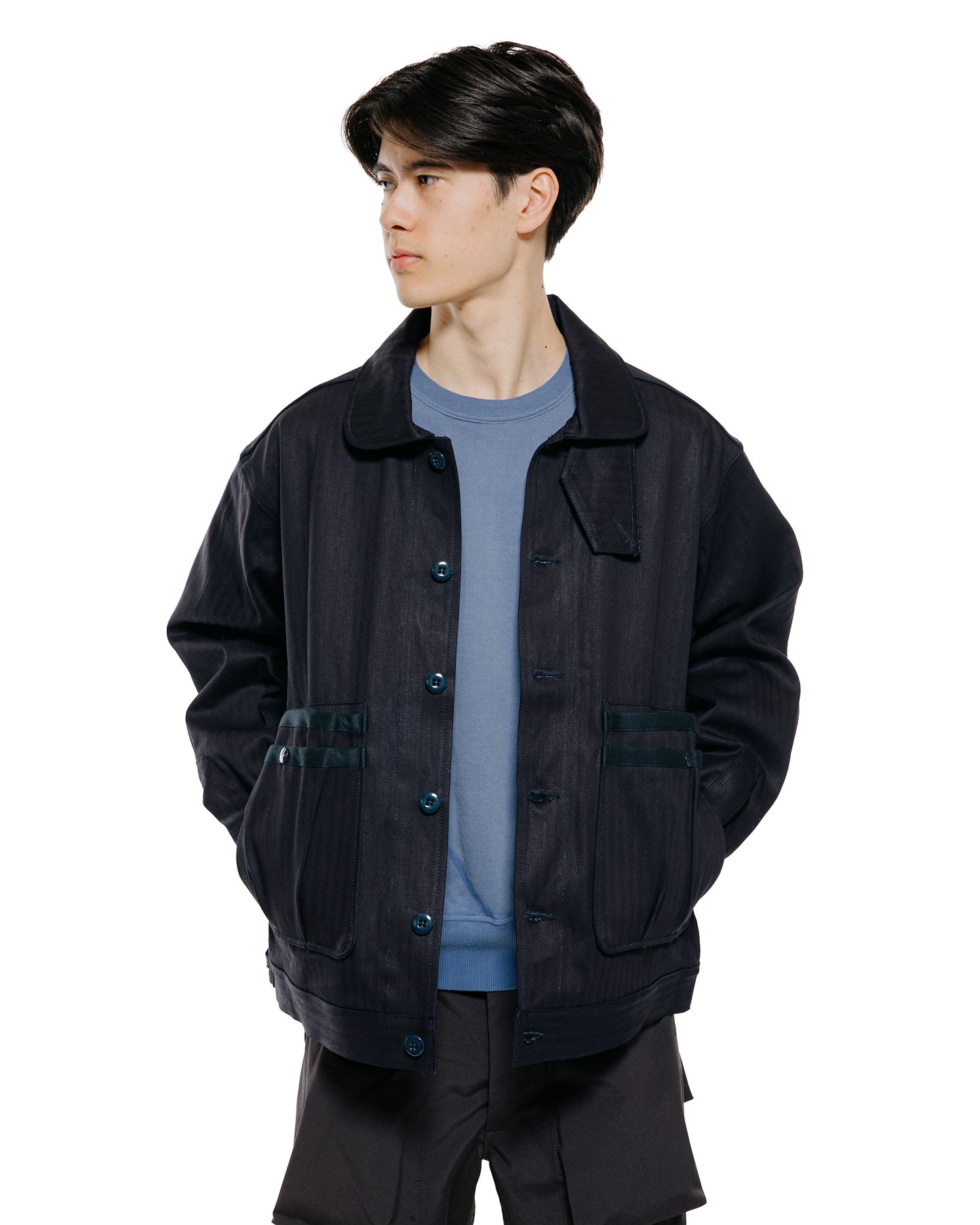 lost & found Sassafras Sassafras Overgrown Trug Jacket Herringbone Twill Indigo/Black