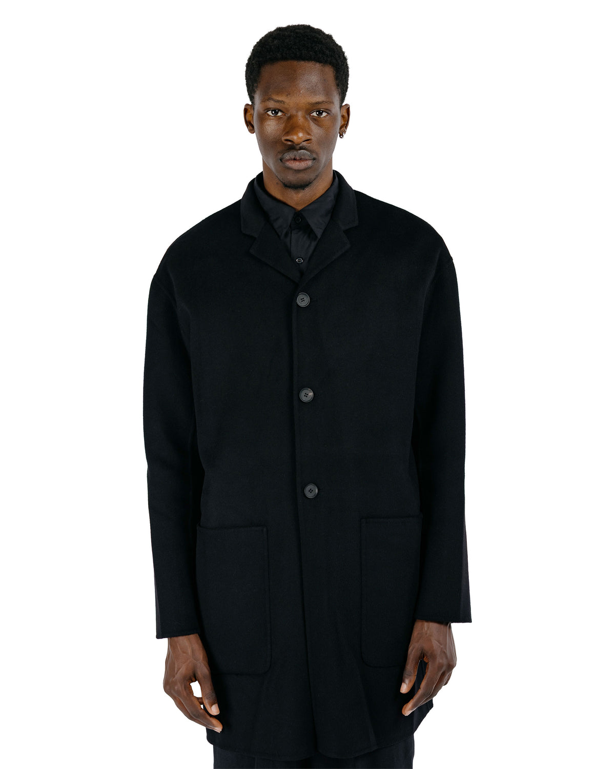 Seya. Double Face Half Coat / Silk Blended Merino Wool Black