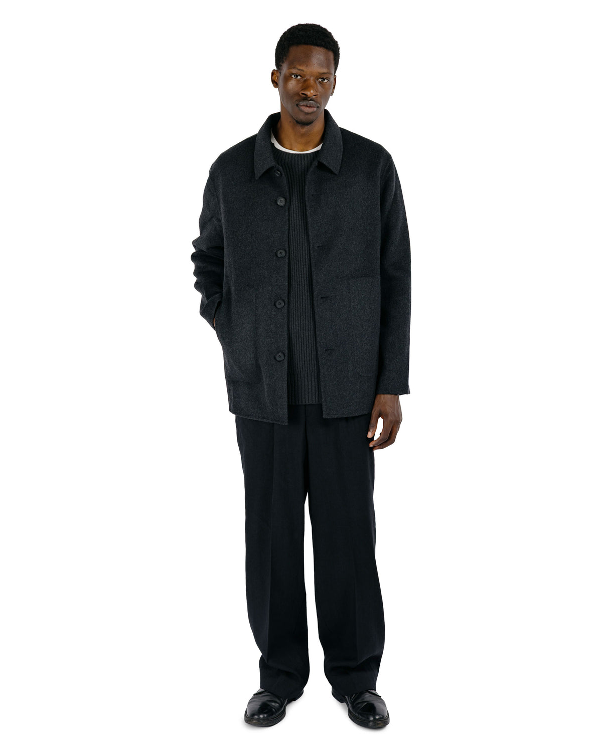 Seya. Double Face Work Jacket / Silk Blended Merino Wool Ash Charcoal