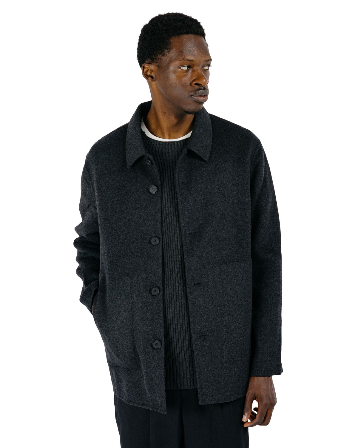 Seya. Double Face Work Jacket / Silk Blended Merino Wool Ash Charcoal