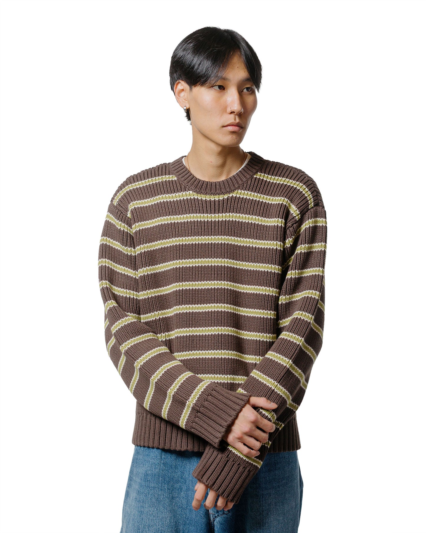 Stüssy Chunky Cotton Stripe Sweater Forest