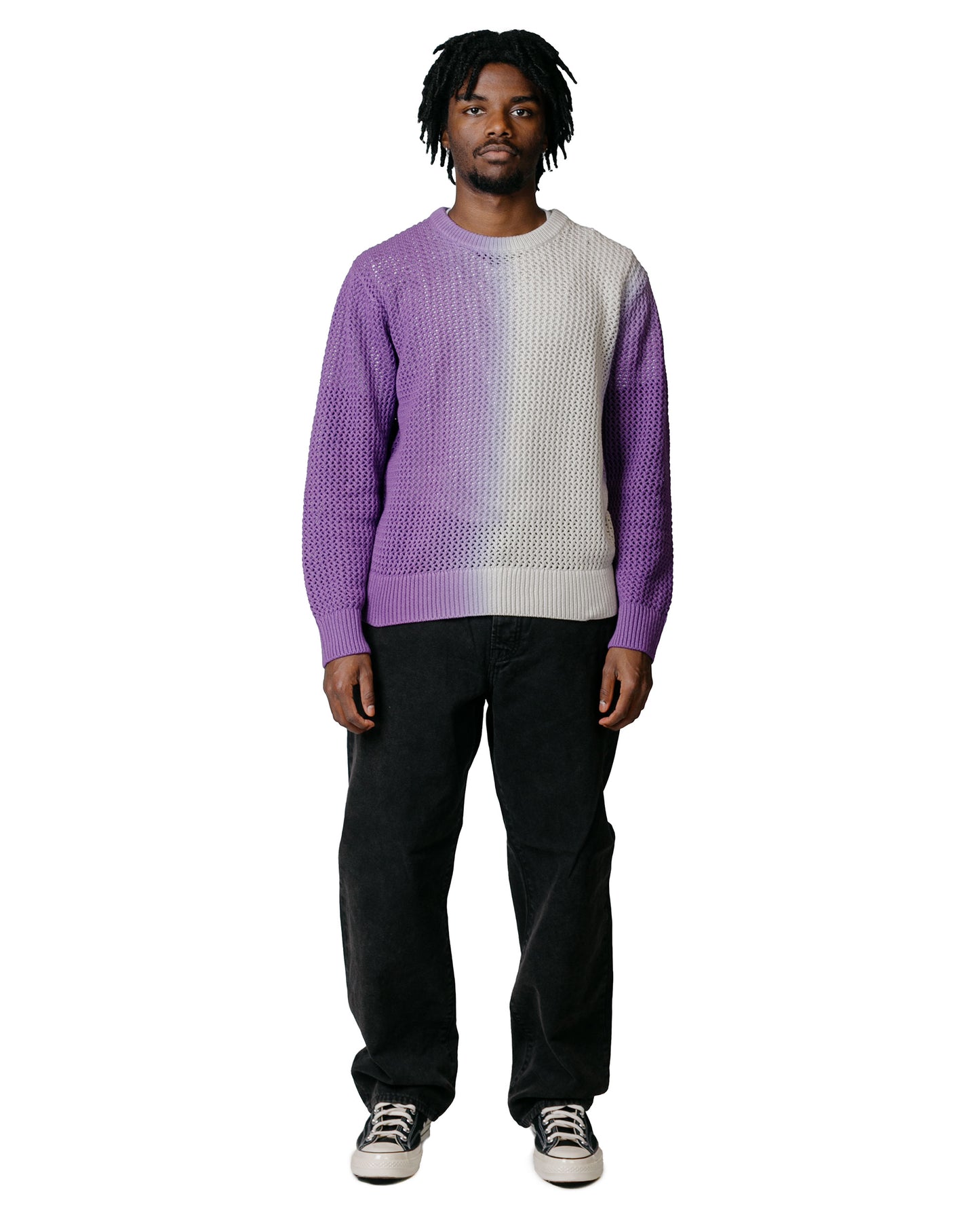 Stüssy Pigment Dyed Loose Gauge Sweater Purple model full