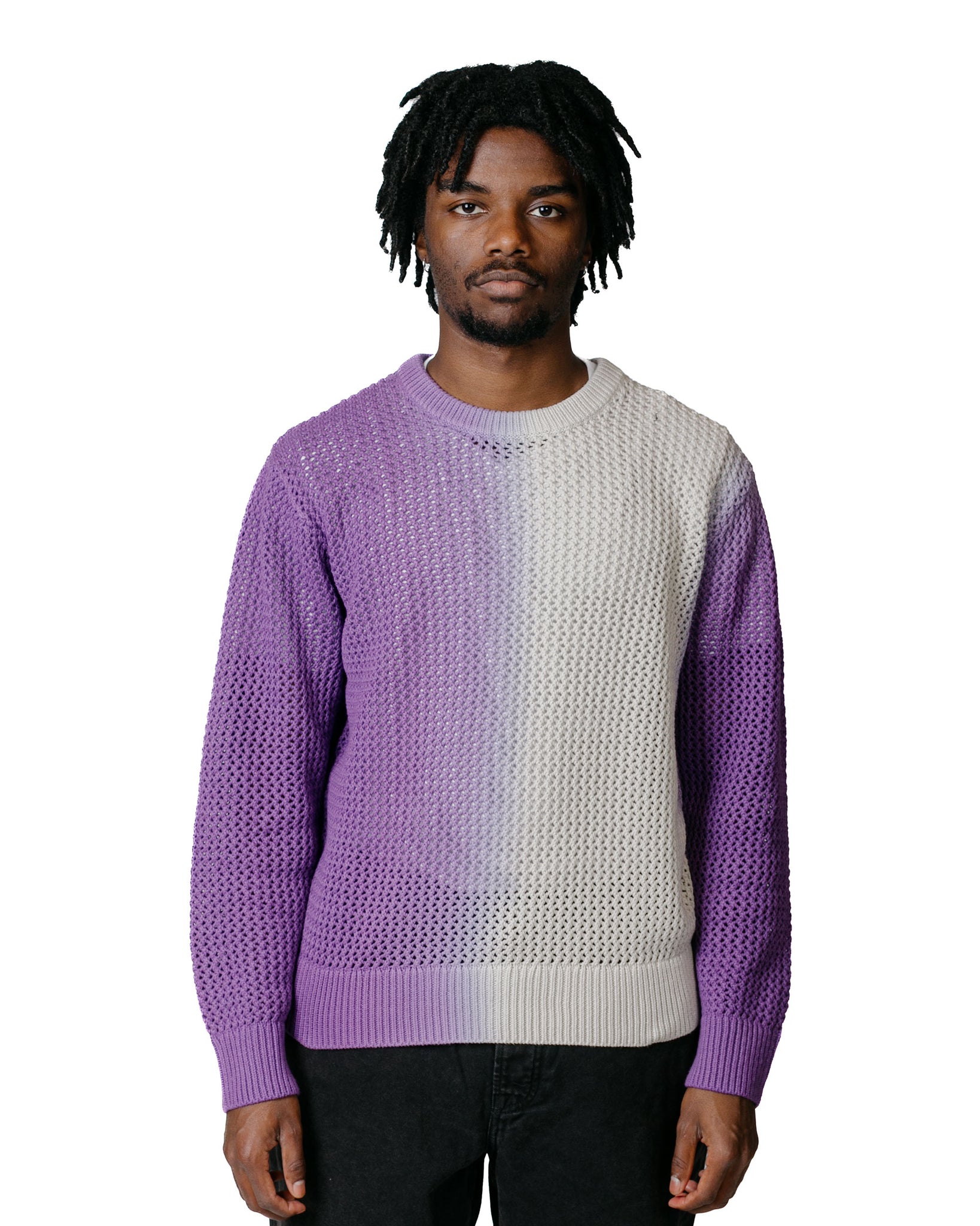 Stüssy Pigment Dyed Loose Gauge Sweater Purple model front