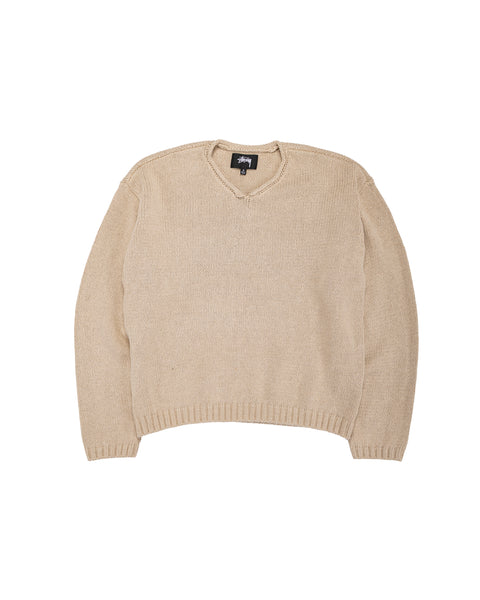 Stüssy Roll V Neck Sweater Oatmeal