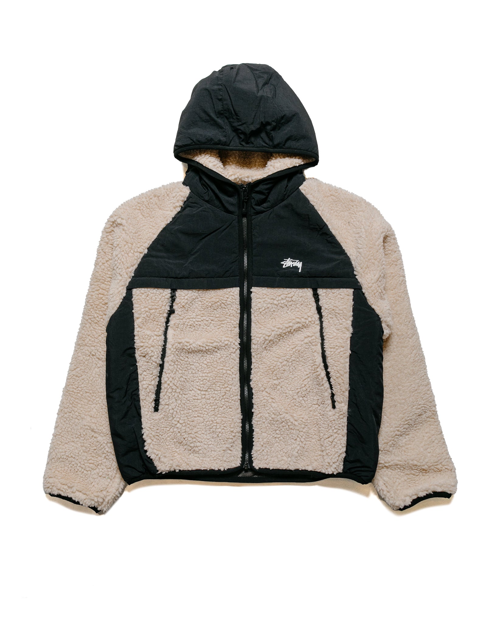 Stüssy Sherpa Paneled Hooded Jacket Beige