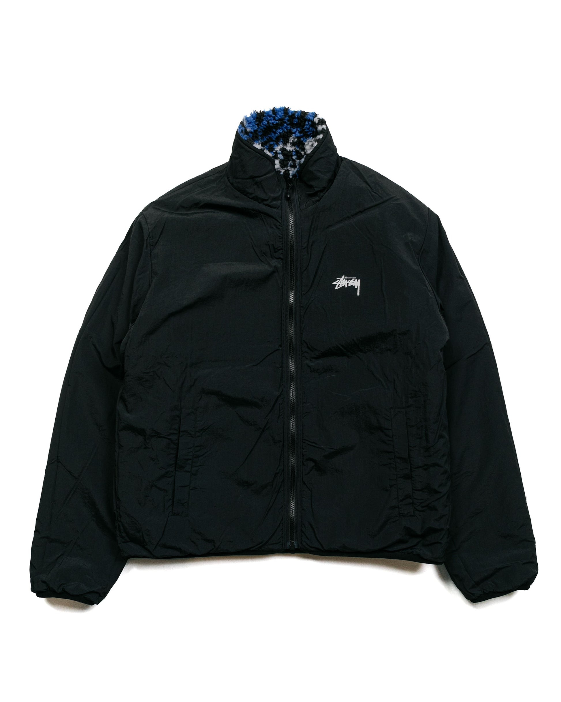 Stüssy Sherpa Reversible Jacket Blue Leopard reverse