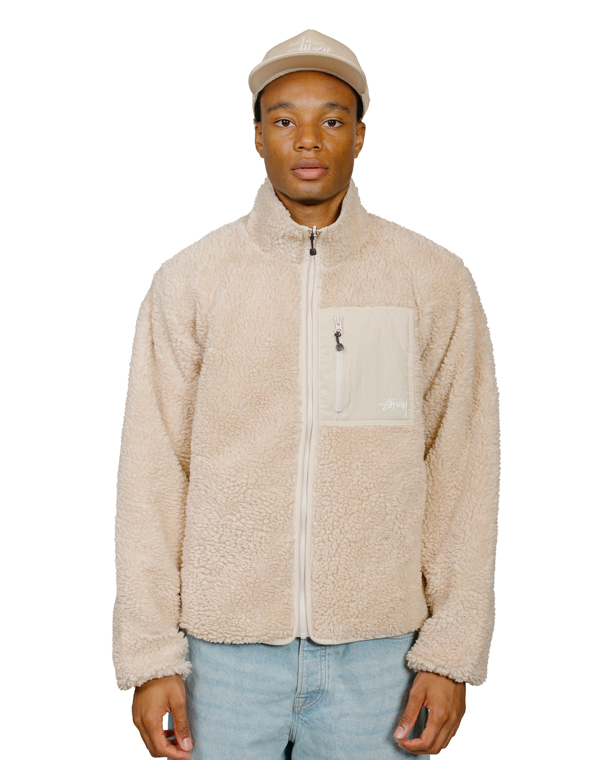 Stüssy Sherpa Reversible Jacket Natural model front