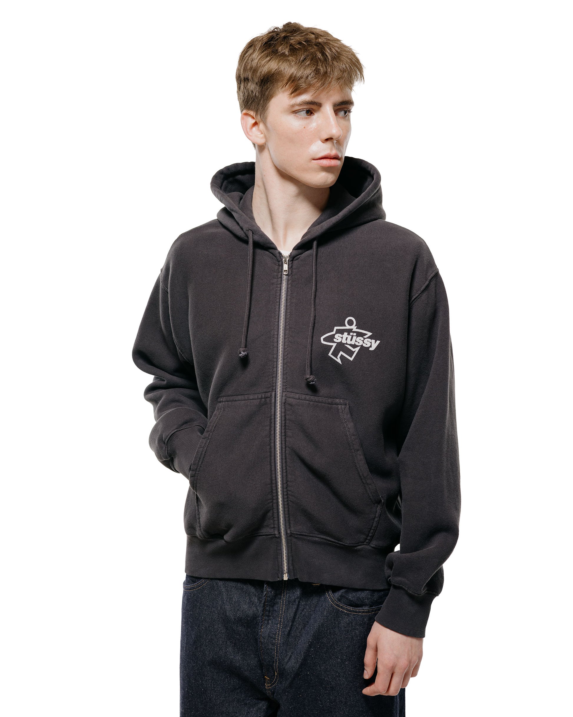 Stüssy Surf Size Garment Dyed Zip Hoodie Faded Black